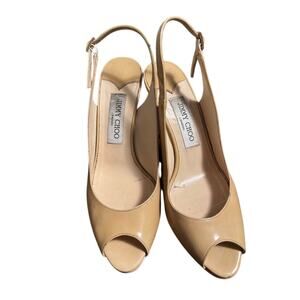 Jimmy Choo Nova Slingback Peep-Toe Patent Leather Pump – Nude – Size 38 / US 7.5